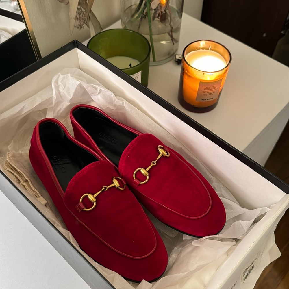 Red horsebit velvet loafers Gucci 36 1/2
